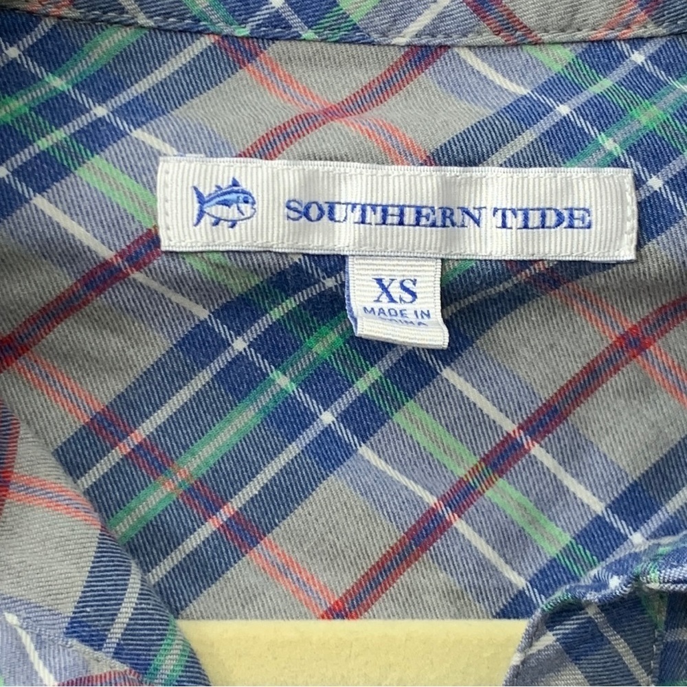 Southern Tide Women XS Shirt Dress Long Sleeve Popover 1/2‎ Button Blue Plaid - Picture 7 of 8